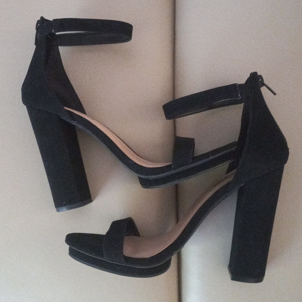 Fashion Nova Black Suede Ankle-Strap Block Heels